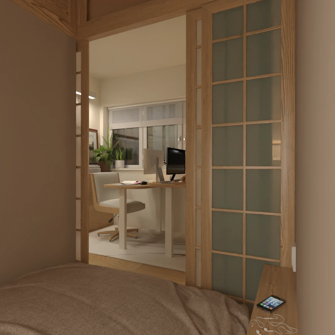 Double office in the bedroom render 8