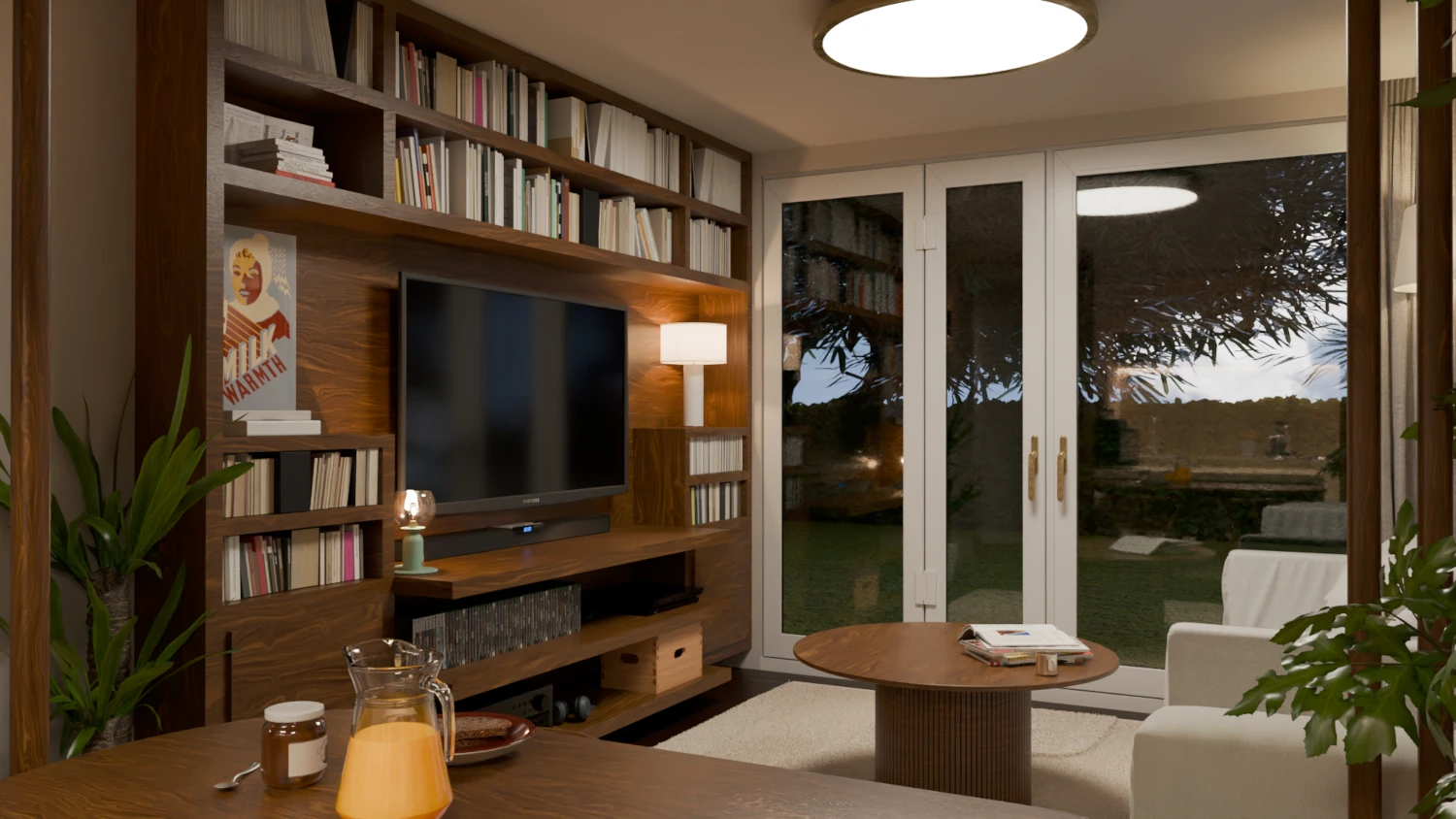 Elongated Living Room with Kitchen render 1
