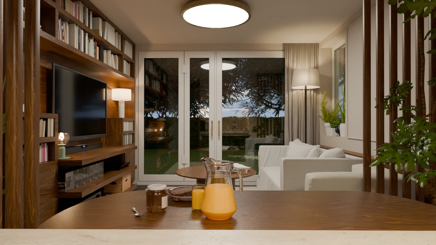 Elongated Living Room with Kitchen render 2