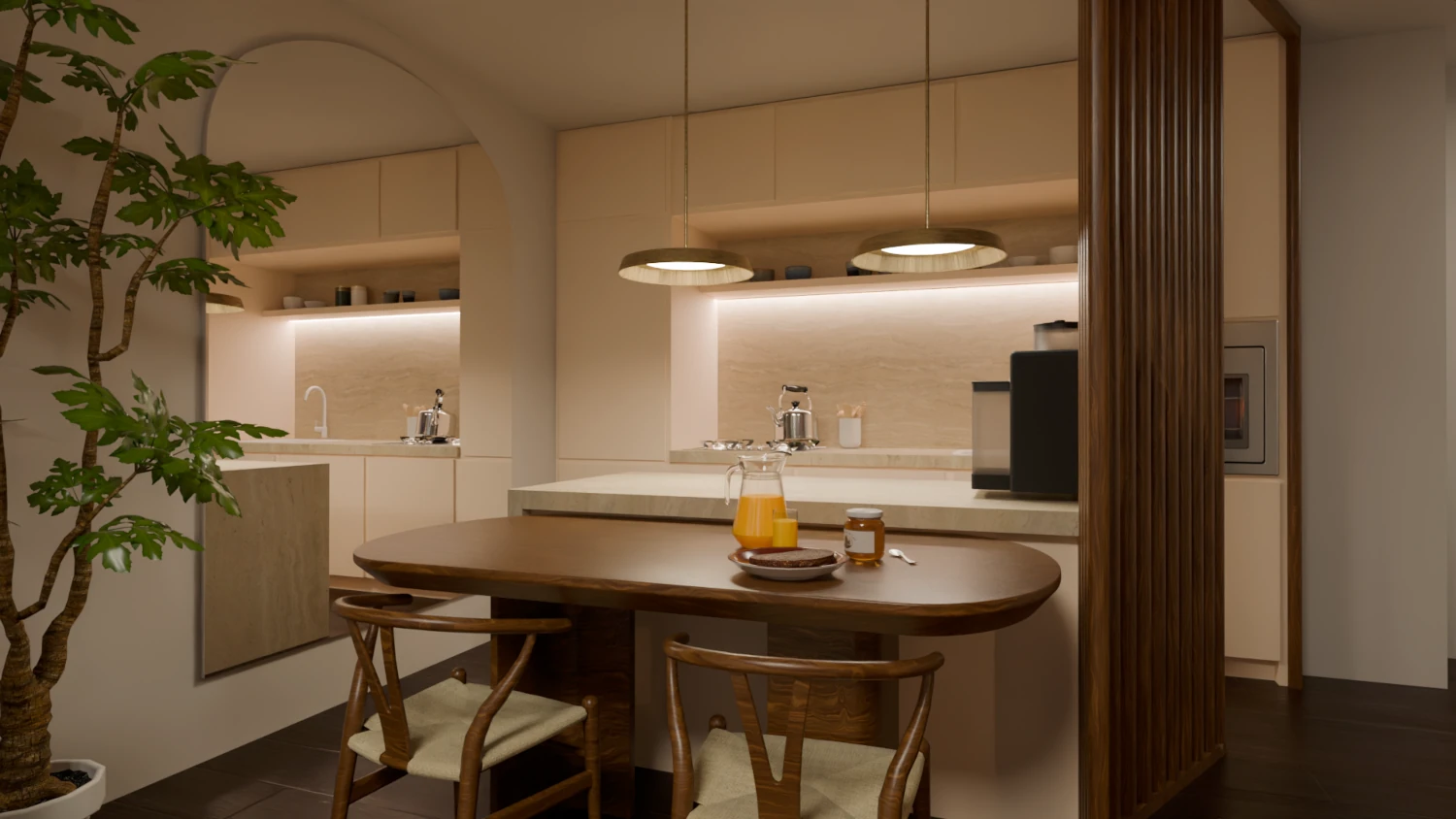 Elongated Living Room with Kitchen render 5